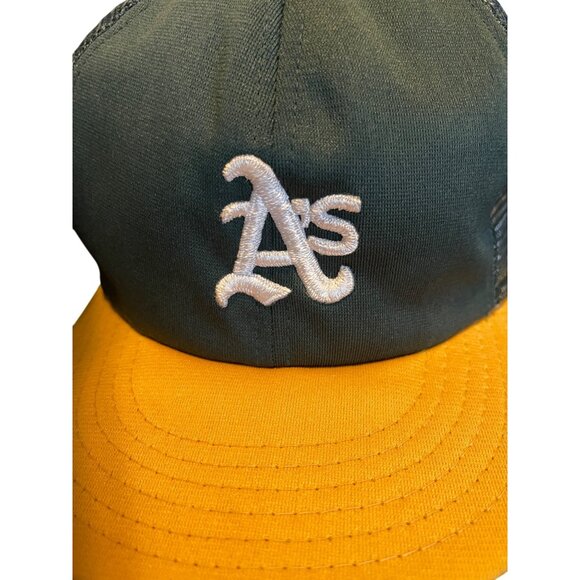 Oakland Athletics Baseball Trucker Hat Green & Yellow Large Mesh Snapback Cap - Picture 5 of 10